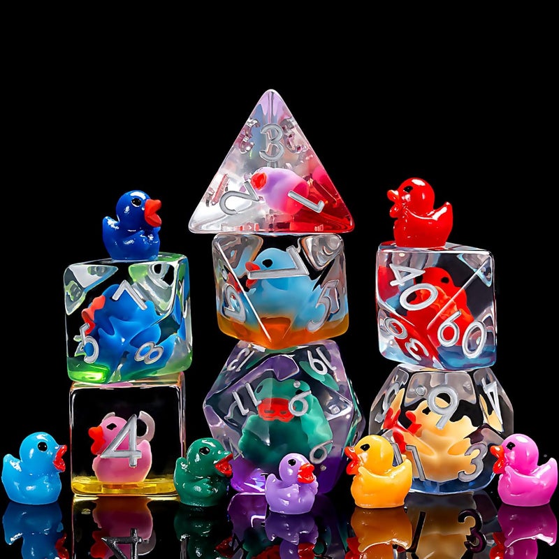 weyano Duck Resin D&D Dice Set, 7-Piece DND Polyhedral Dice (D4, D6, D8, D10, D12, D20, D%) Dungeons and Dragons Dice Set - Image 1